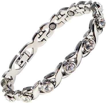 Silver Titanium Magnetic Bracelet with Crystals