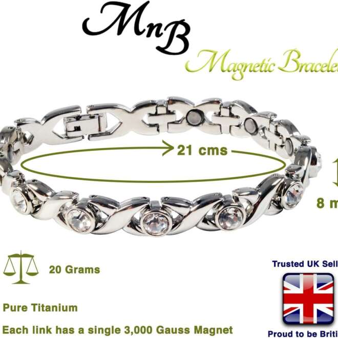 Silver Titanium Magnetic Bracelet with Crystals