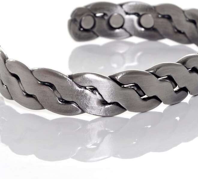 Copper Magnetic Bracelet with a Woven Design in a Pewter Finish