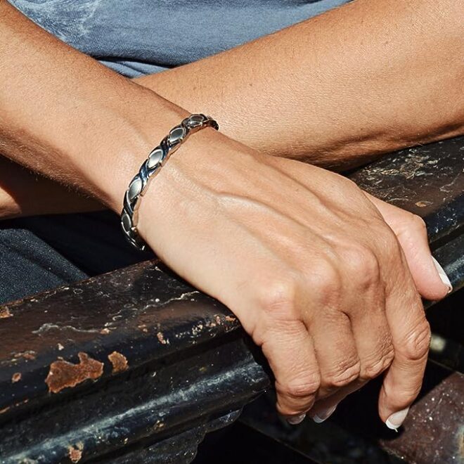 Silver Titanium Bracelet on a Wrist